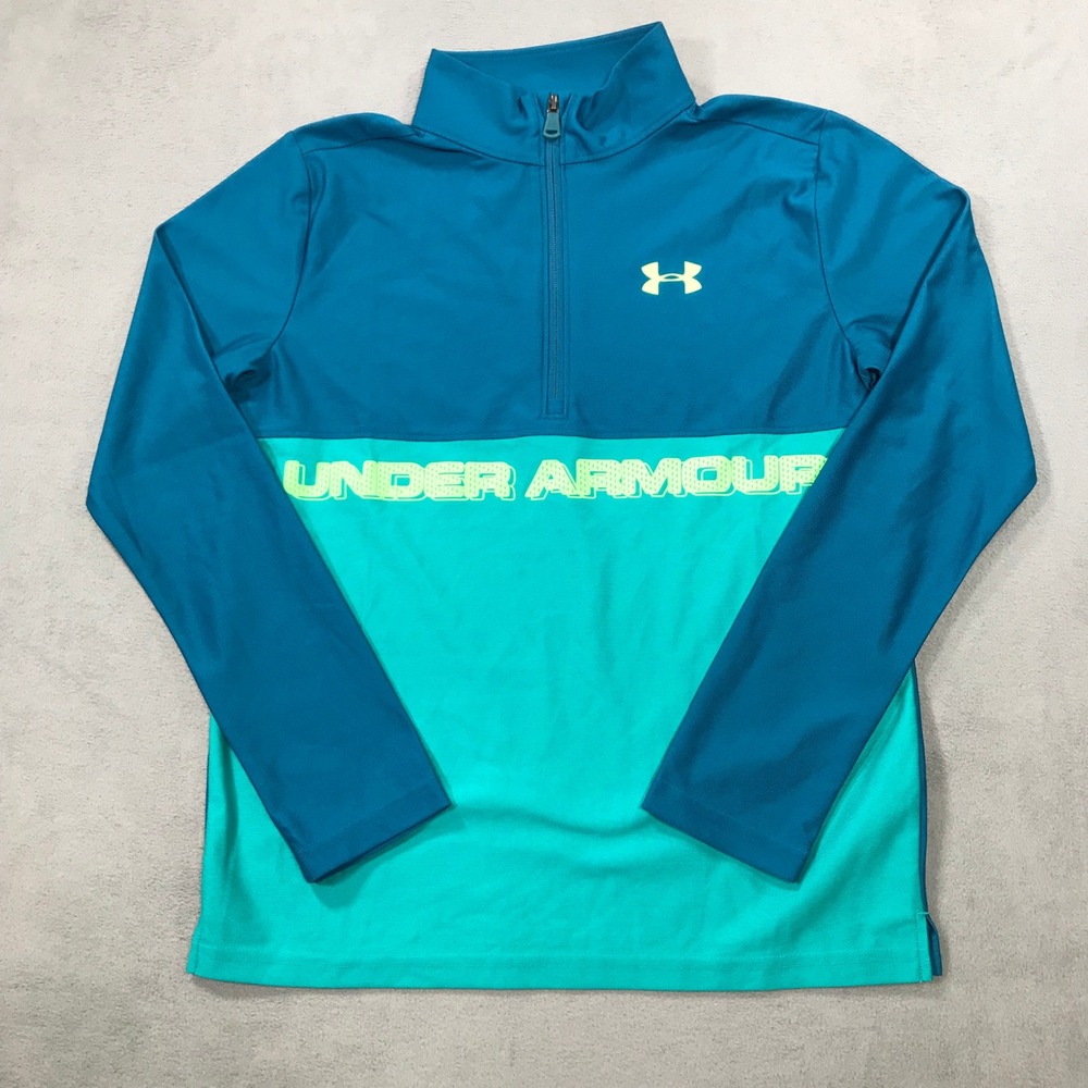 Under Armour Pullover Kids YXL Blue Excellent 1/4 Zip HeatGear Youth Boys
